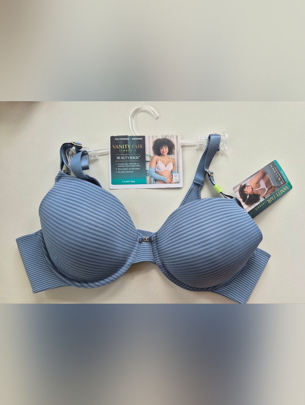 Vanity Fair - Dusty Blue Ribbed T-Shirt Bra, Size 38B